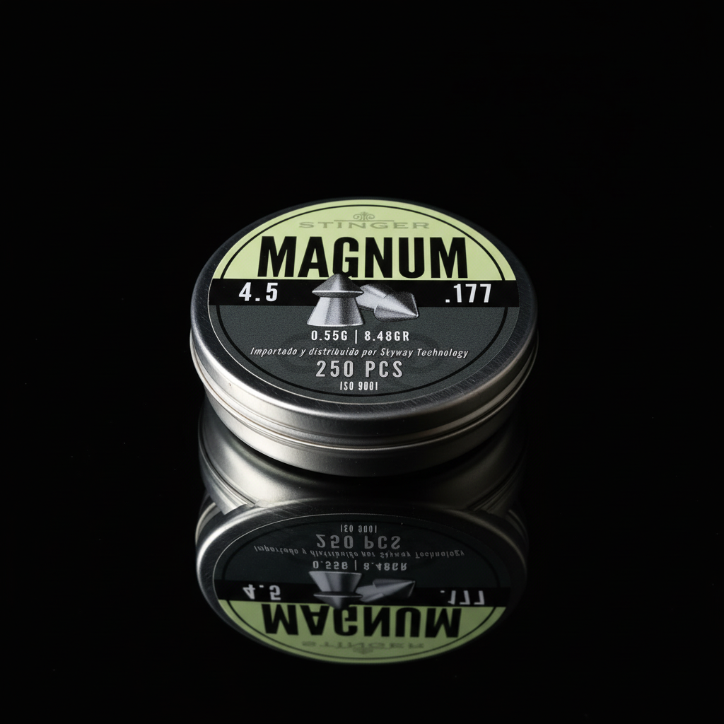 Piombini Stinger Magnum 4,5mm .177 250 pezzi lattina su sfondo scuro
