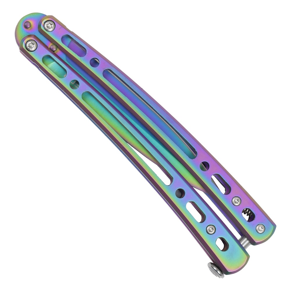 Coltello Butterfly Rainbow Lama In Acciaio, Manico Traforato