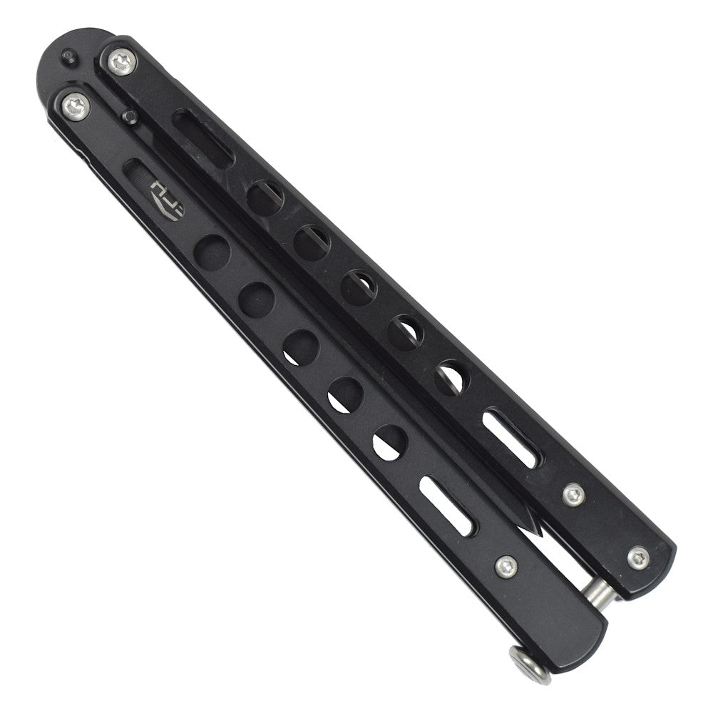 Coltello Butterfly Lama In Acciaio, Manico Traforato Colore Nero