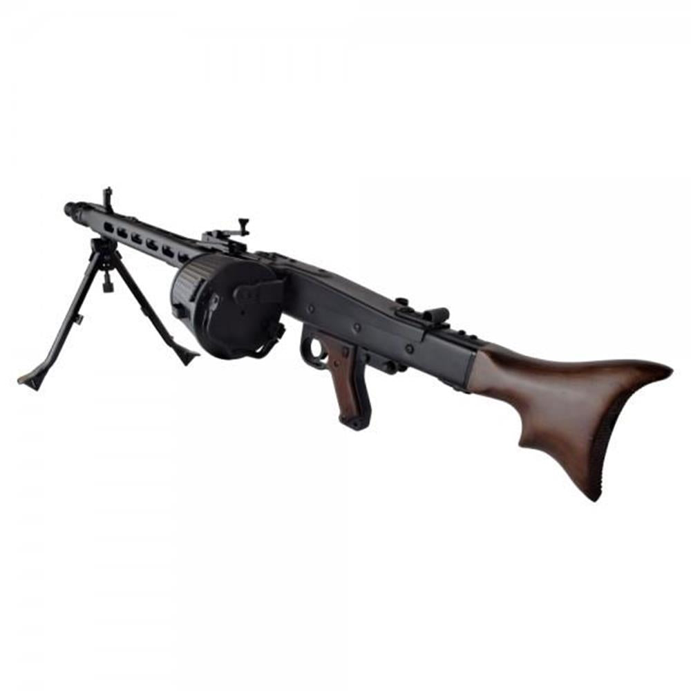 Replica MG42 WWII AEG Full Metal con caricatore drum e bipode aperto — airsoft AGM S&T scala 1:1
