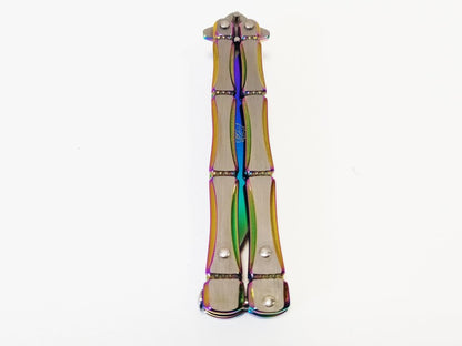 Coltello Butterfly Dead Fingers Rainbow — Skeleton Grip Argento & Rainbow AISI 420