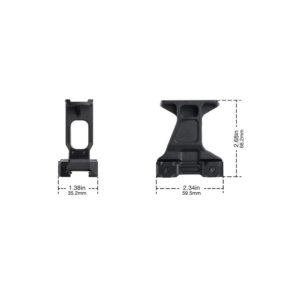 ATTACCO CON RIALZO 2.91" PER RED DOT T1/T2 NERO, PROFESSIONALE