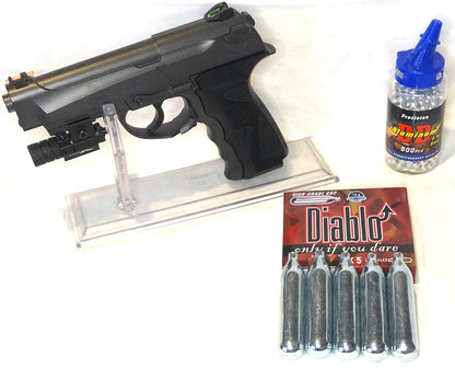 Pistola Beretta B92 Full Metal + Laser + 500 Pallini 0,33g Alluminio + 5 Bombolette