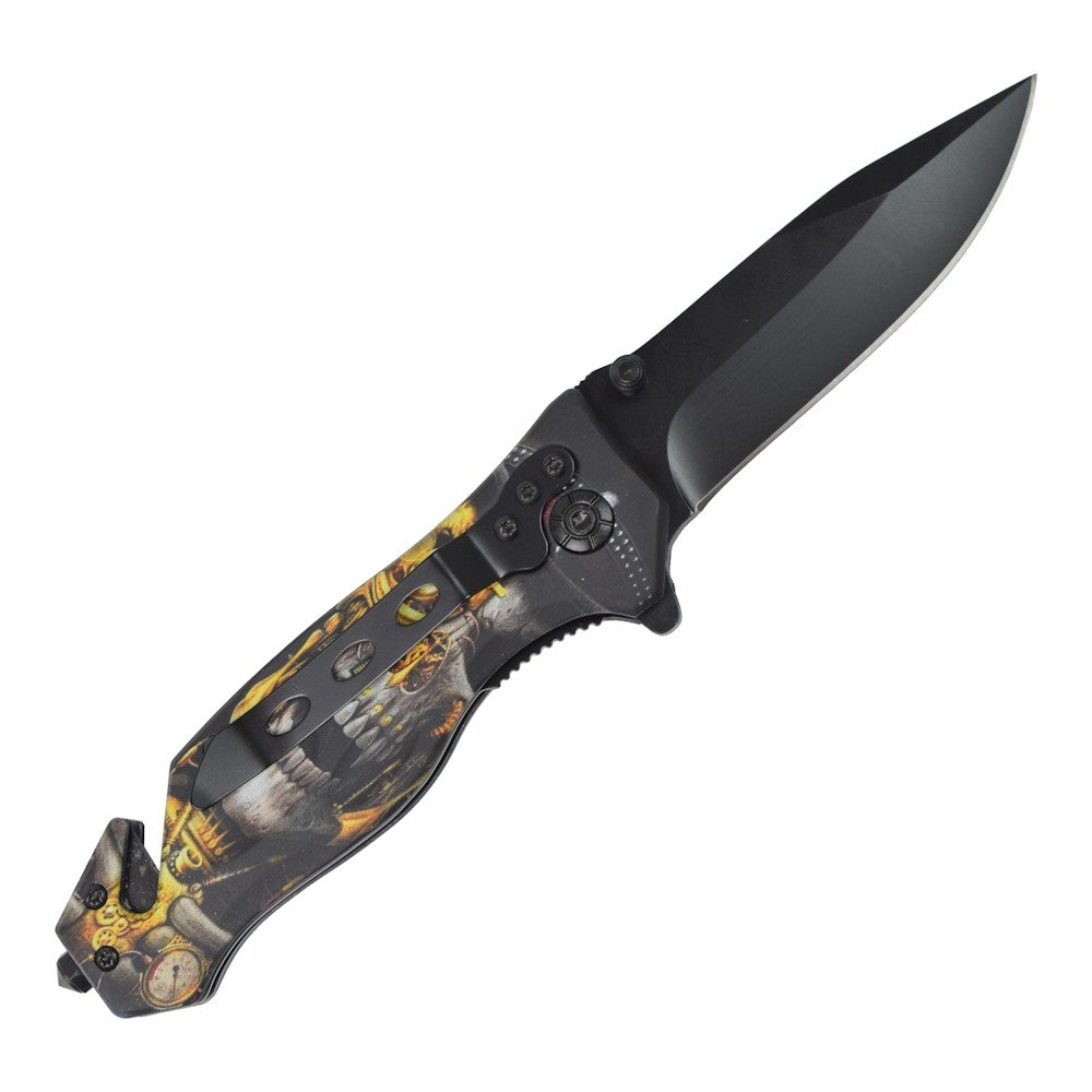 Coltello Tascabile Teschio Steampunk Apertura Assistita