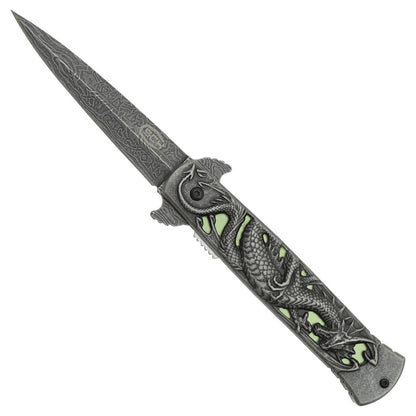 Coltello Stiletto Con Dragone Tascabile, Apertura Assistita