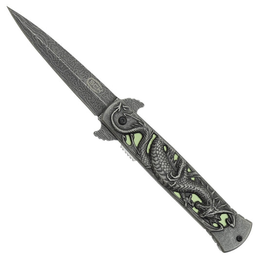 Coltello Stiletto Con Dragone Tascabile, Apertura Assistita