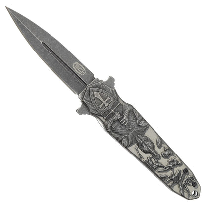 Coltello Stiletto Tascabile Con Apertura Assistita Disegno Cavaliere Templare