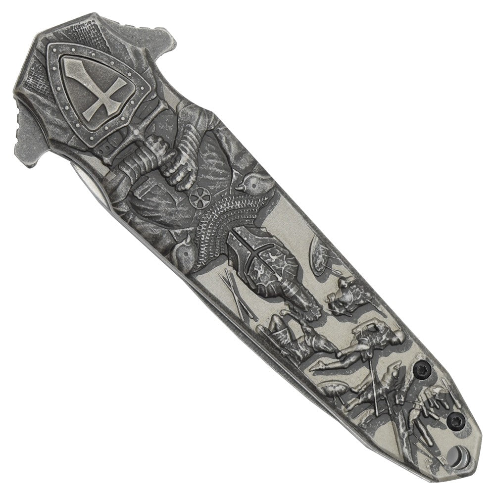 Coltello Stiletto Tascabile Con Apertura Assistita Disegno Cavaliere Templare