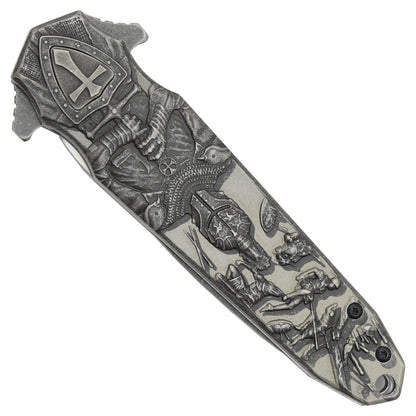 Coltello Stiletto Tascabile Con Apertura Assistita Disegno Cavaliere Templare