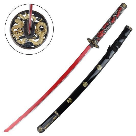 Katana Giapponese Samurai Cerimonia con Dragone, 103 cm Lama in Acciaio