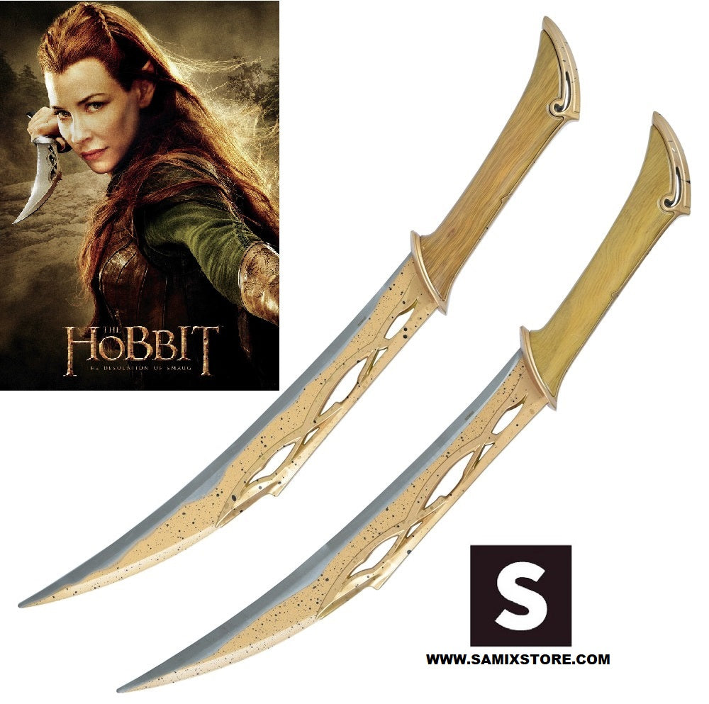 Pugnali di TAURIEL serie Lo Hobbit 49 cm con espositore in legno Lama In Acciaio