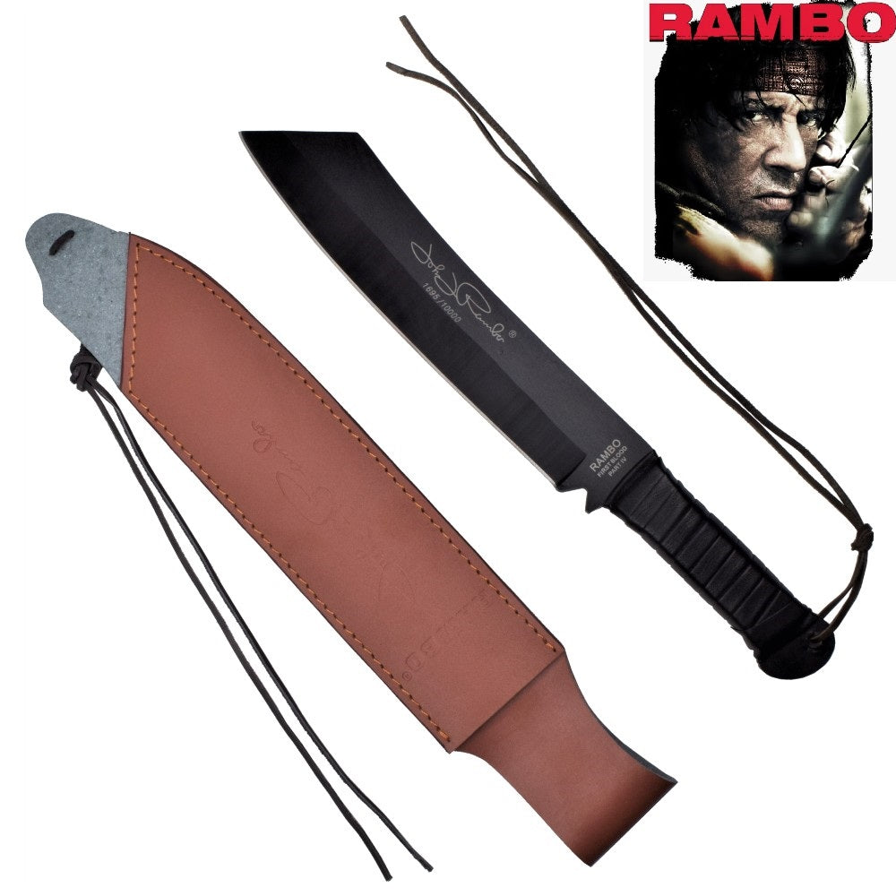 Coltello Da Caccia Rambo IV Originale Con Fodero in Vero Cuoio