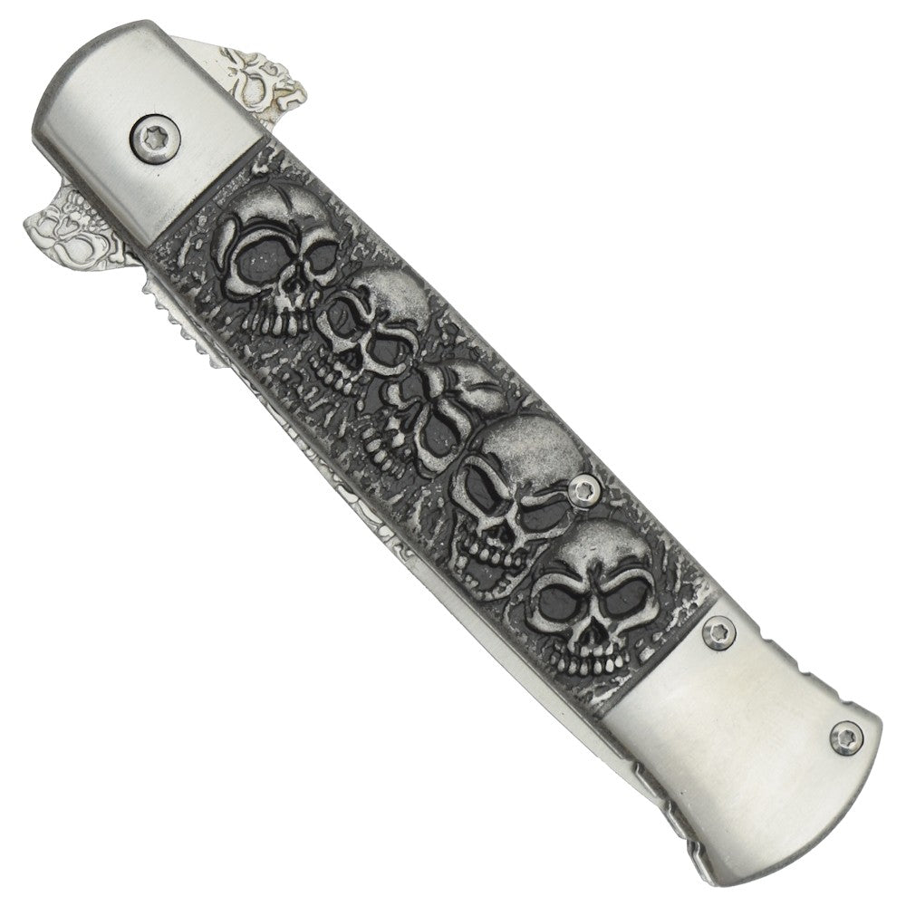 Coltello Stiletto Con Teschi Tascabile, Apertura Assistita