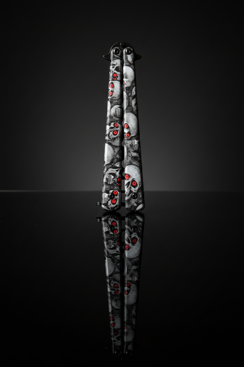 Butterfly Knife Grey-White Skull chiuso – Sfondo scuro specchio