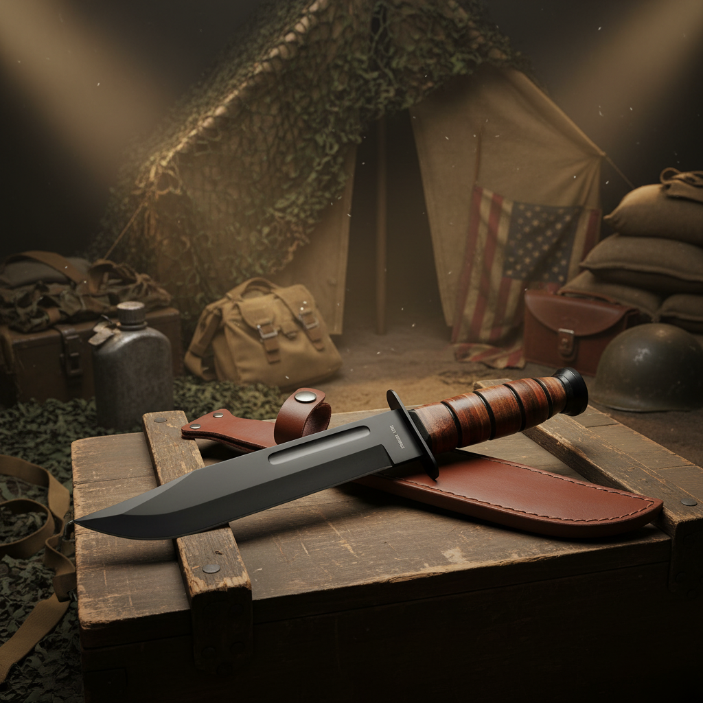 Coltello KA-BAR su sfondo militare tattico
