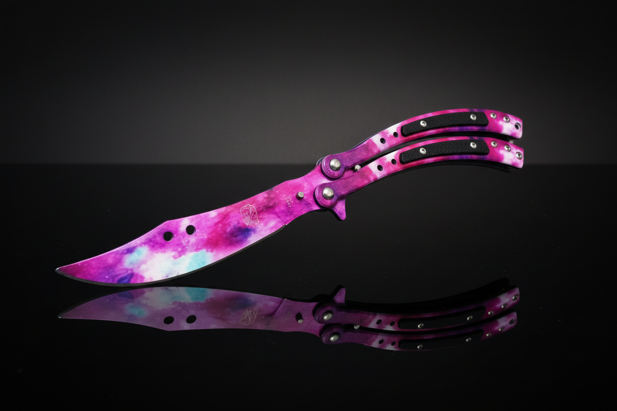 Curved Galaxy Pink – Vista aperta, sfondo scuro specchio