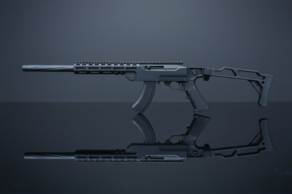 Ace 1 Arms X22 su sfondo grigio scuro con piano a specchio