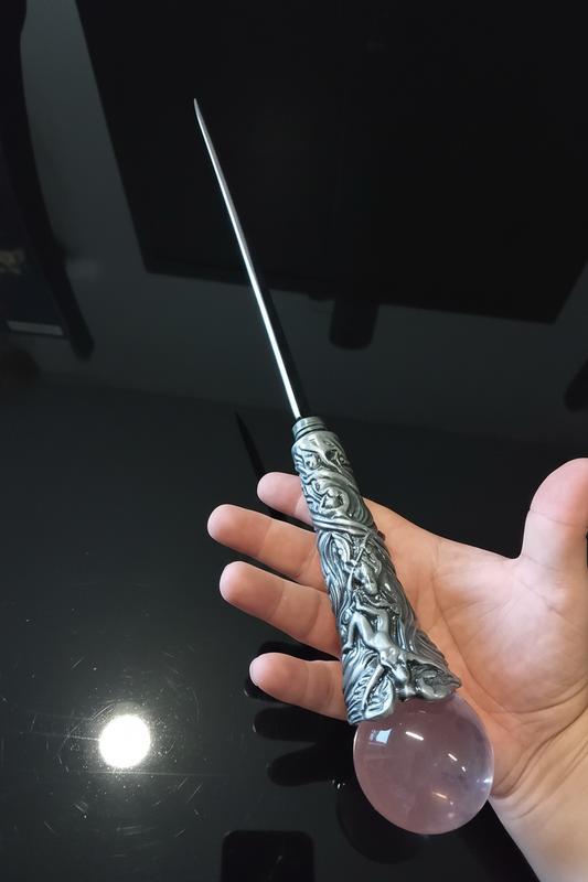 Shadowcane bastone animato con impugnatura in metallo, sfera in cristallo e lama in acciaio