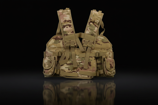 Royal Tactical Vest MultiCam - vista posteriore sfondo scuro piano a specchio