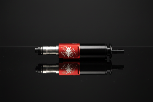 Motore HPA Wolverine INFERNO Gen 2 rosso e nero, vista orizzontale su sfondo scuro