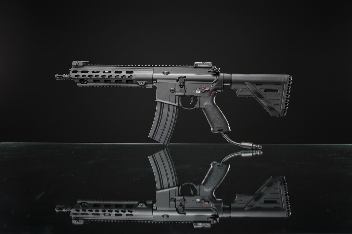 Double Bell M416 Keymod Short HPA – sfondo scuro piano a specchio