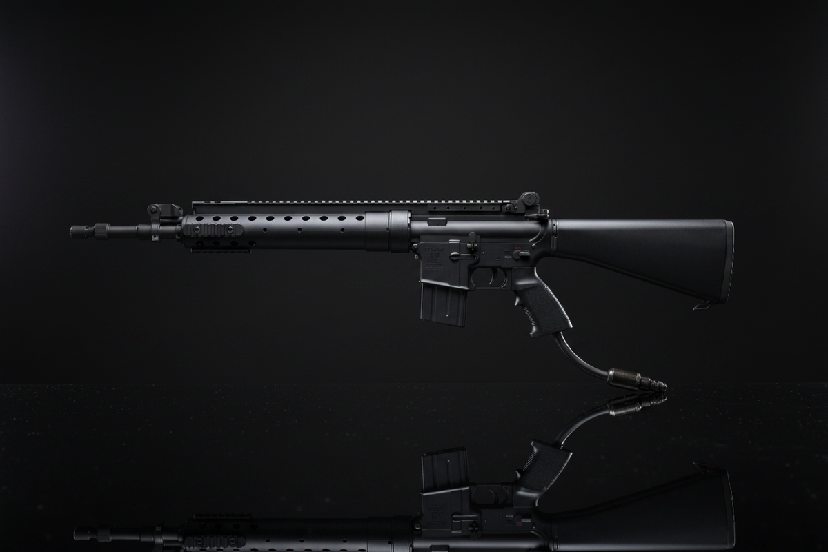 Double Bell M16 SPR MOD2 DMR – HPA Wolverine INFERNO Gen 2, sfondo scuro piano a specchio