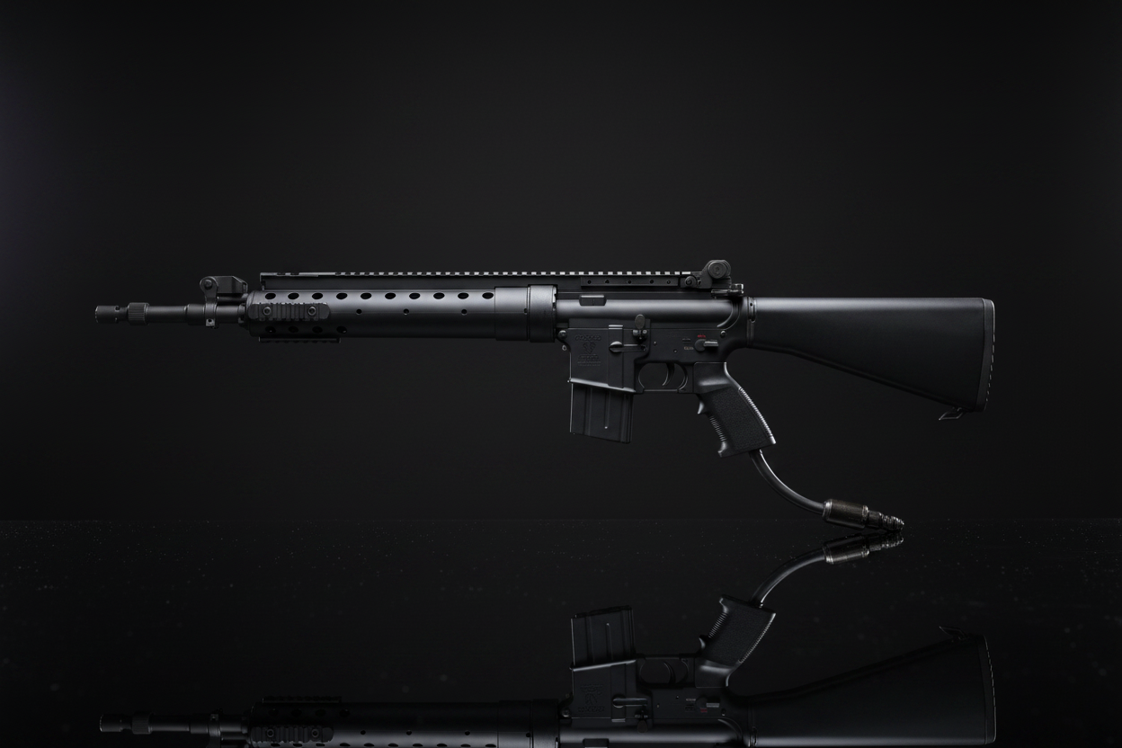 Double Bell M16 SPR MOD2 DMR – HPA Wolverine INFERNO Gen 2, sfondo scuro piano a specchio