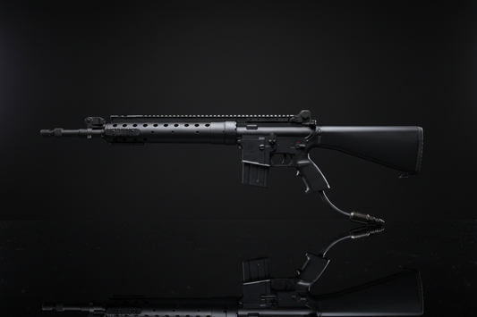 Double Bell M16 SPR MOD2 DMR – HPA Wolverine INFERNO Gen 2, sfondo scuro piano a specchio
