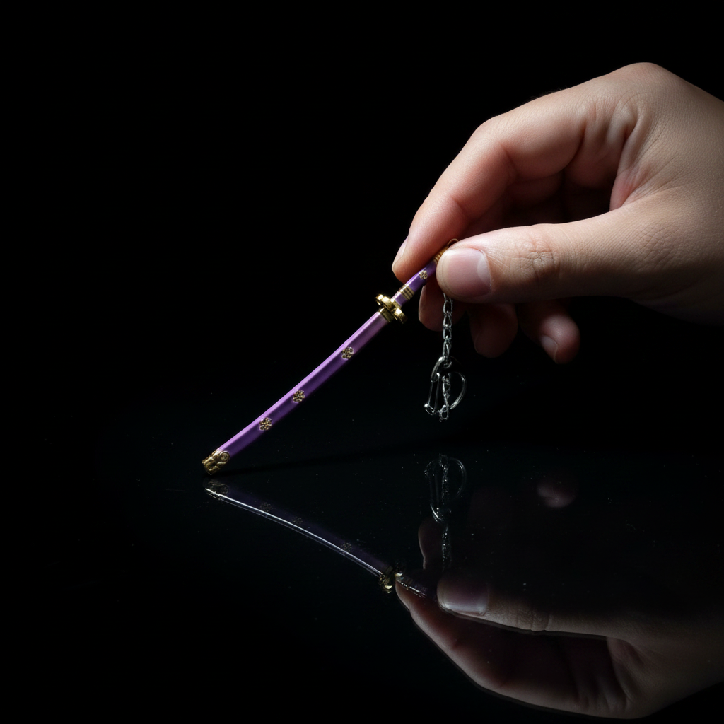 Portachiavi Mini Katana Enma Zoro – proporzioni mano sfondo nero