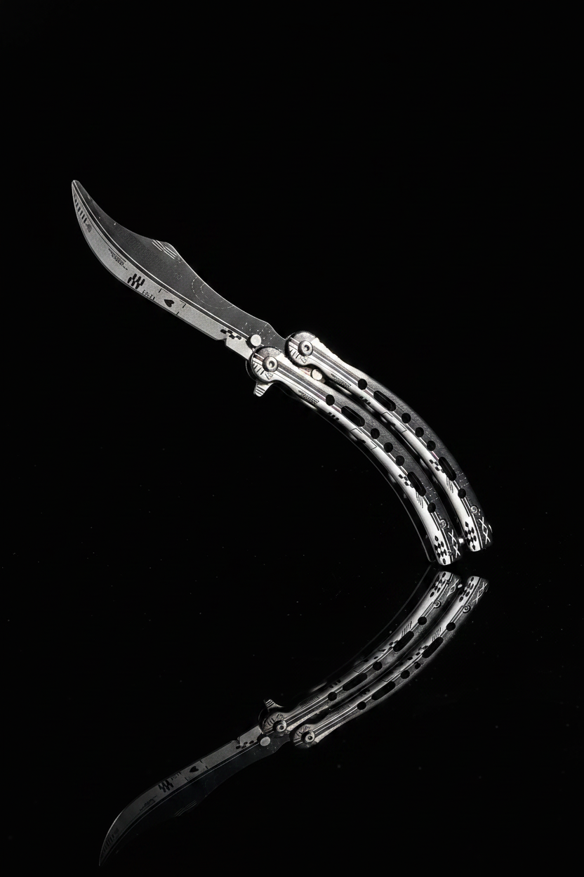 Coltello butterfly trainer in acciaio non affilato – vista laterale aperta, ideale per allenamento balisong