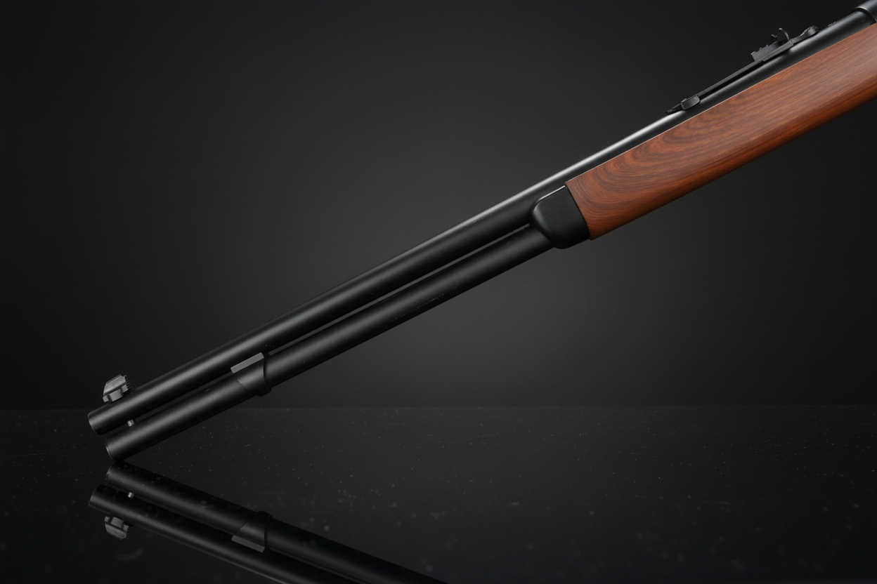 Double Bell Winchester M1894 – Dettaglio canna, sfondo scuro