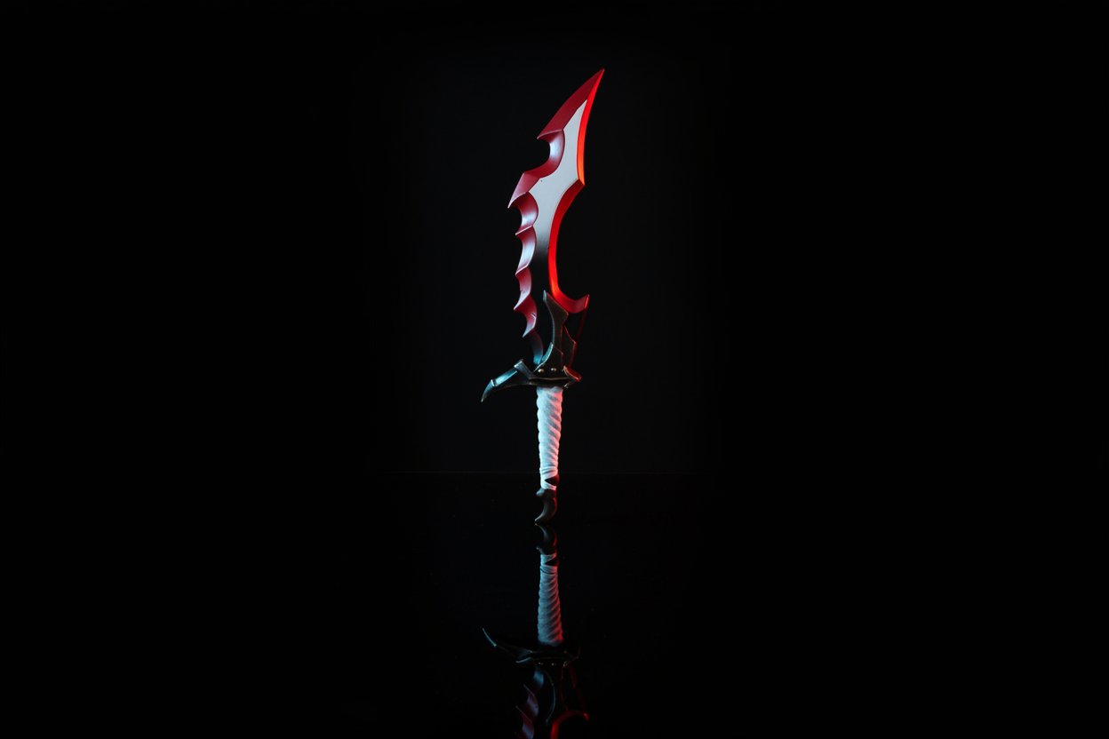 Spada Sung Jin-Woo Solo Leveling replica foam 60 cm – lama nera con bordi rossi seghettati