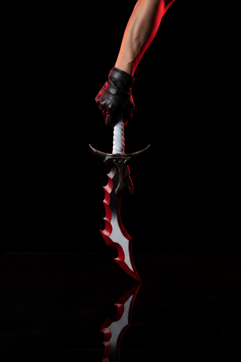 Espada Sung Jin-Woo Solo Leveling réplica foam 60 cm – empuñadura blanca con guarda en alas de murciélago y filo rojo
