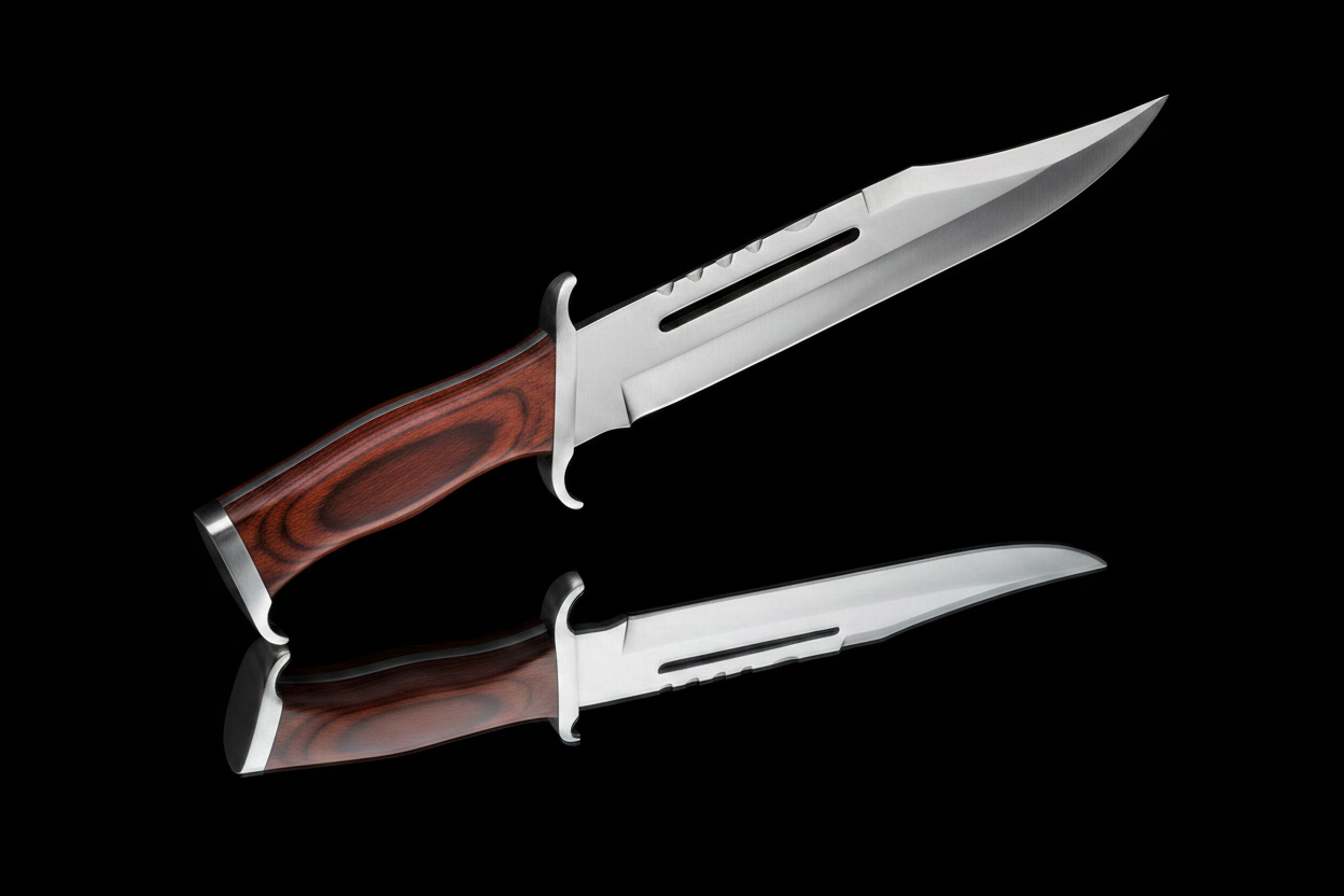 Couteau de chasse Rambo III avec lame en acier 285mm et fourreau en cuir véritable – réplique originale