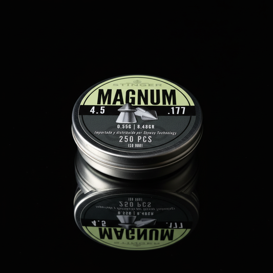 Piombini Stinger Magnum 4,5mm .177 250 pezzi lattina su sfondo scuro