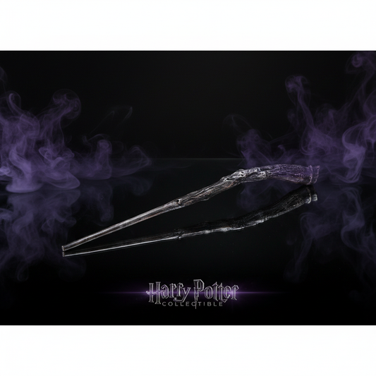 Bacchetta magica Bellatrix Lestrange 35cm su sfondo scuro con piano a specchio
