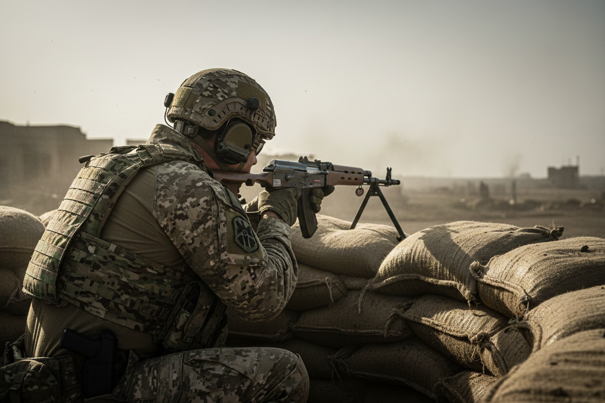Militare da dietro con Dragunov senza ottica
