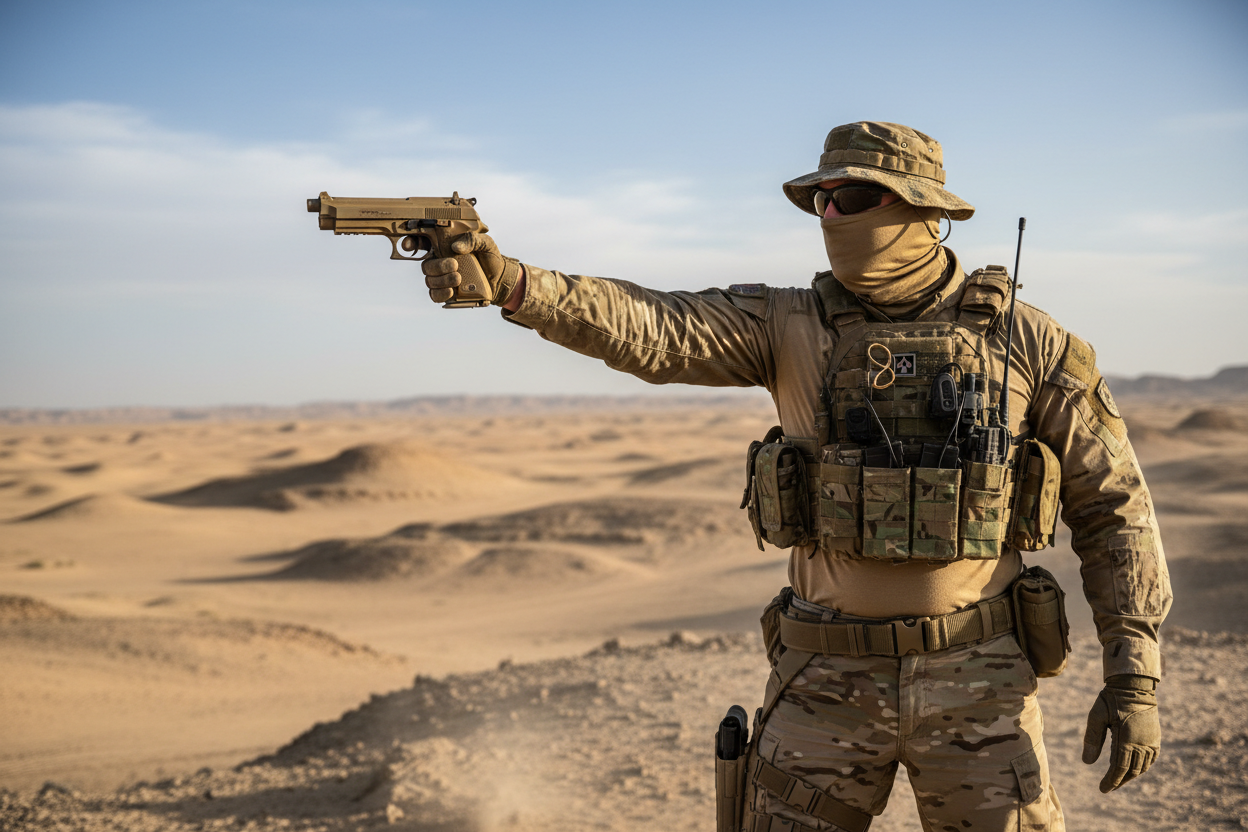 Operatore militare con Beretta 92F Tan - impugnatura singola