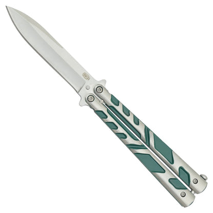 Coltello Butterfly Lama In Acciaio, Manico Con Inserti Colore Verde