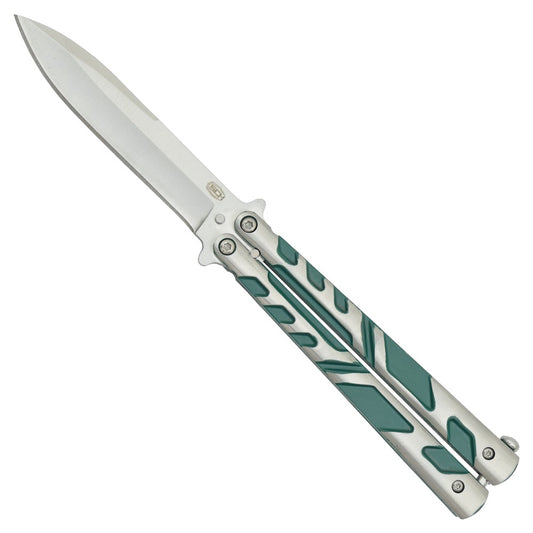 Coltello Butterfly Lama In Acciaio, Manico Con Inserti Colore Verde