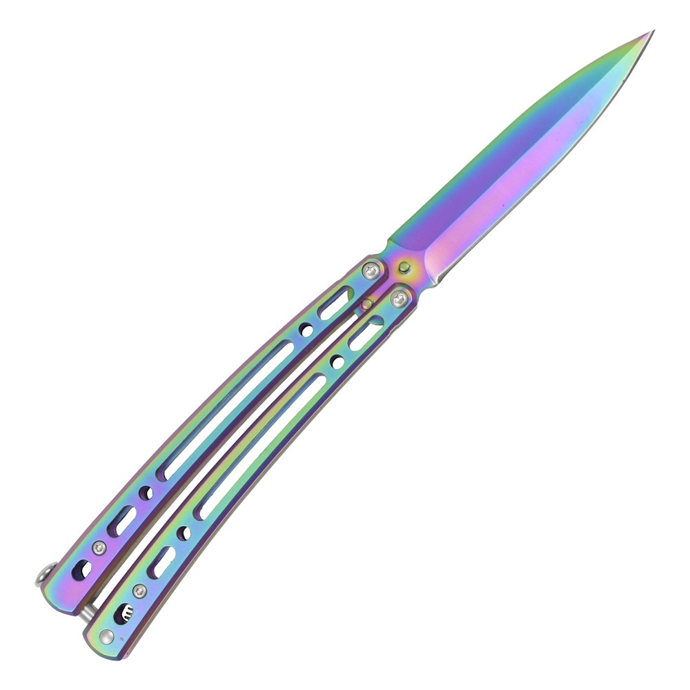 Coltello Butterfly Rainbow Lama In Acciaio, Manico Traforato