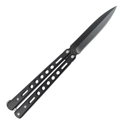 Coltello Butterfly Lama In Acciaio, Manico Traforato Colore Nero