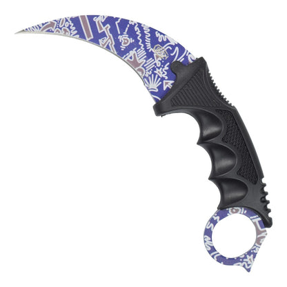Coltello Karambit Lama Fissa In Acciaio Con Disegni, con Fodero