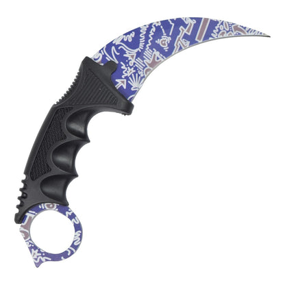 Coltello Karambit Lama Fissa In Acciaio Con Disegni, con Fodero