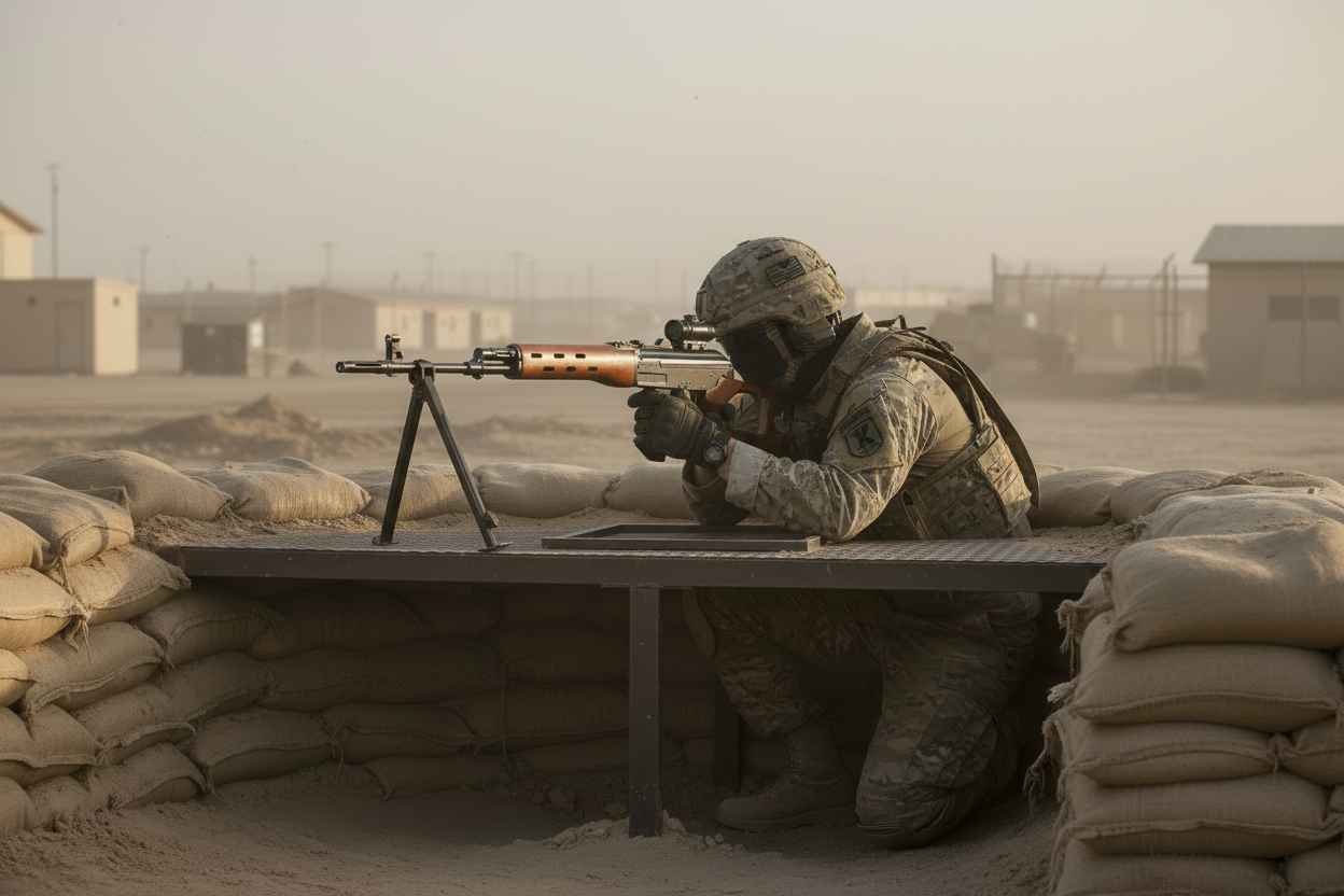 Soldato con Dragunov su fortificazione