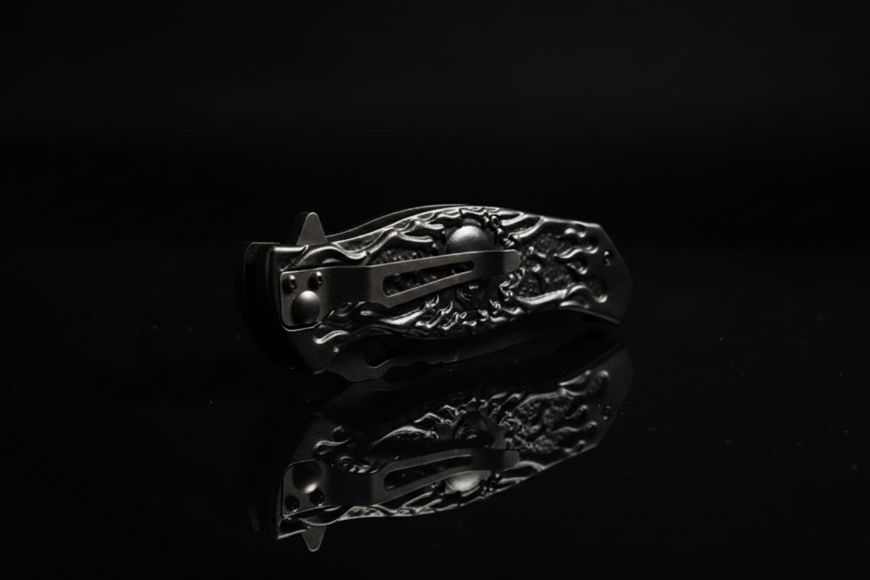 The Black Skull - retro coltello sfondo scuro specchio